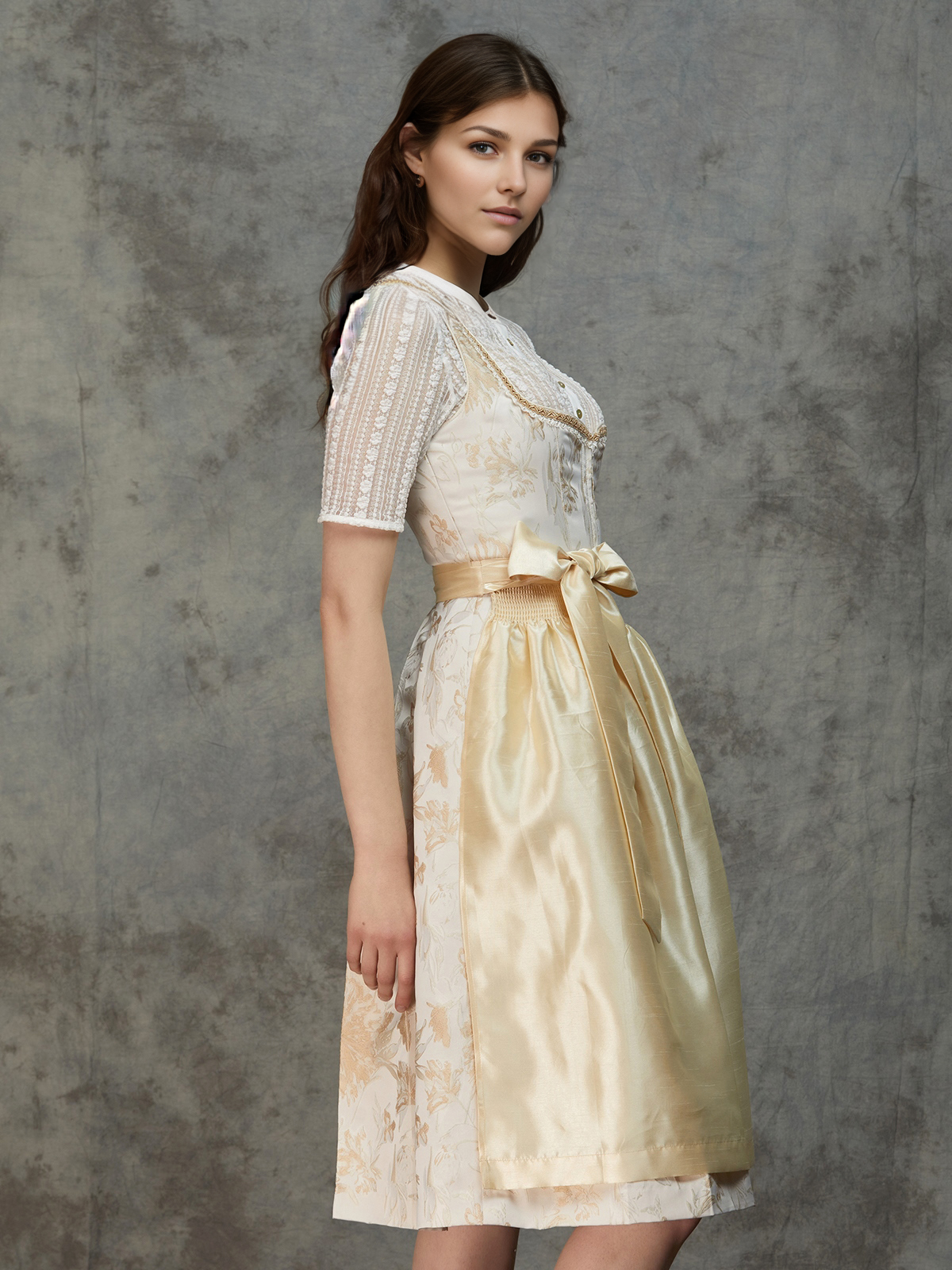 Moderner gelber Dirndl-Rock mit innovativem Schnitt