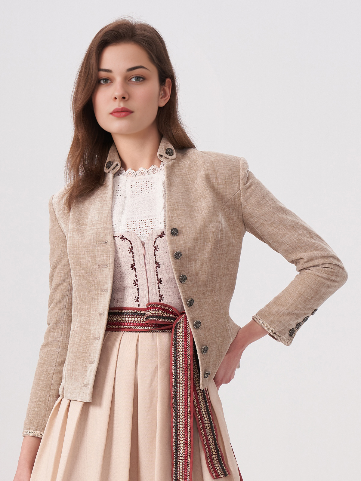 Dirndl Damen Samt in Beige